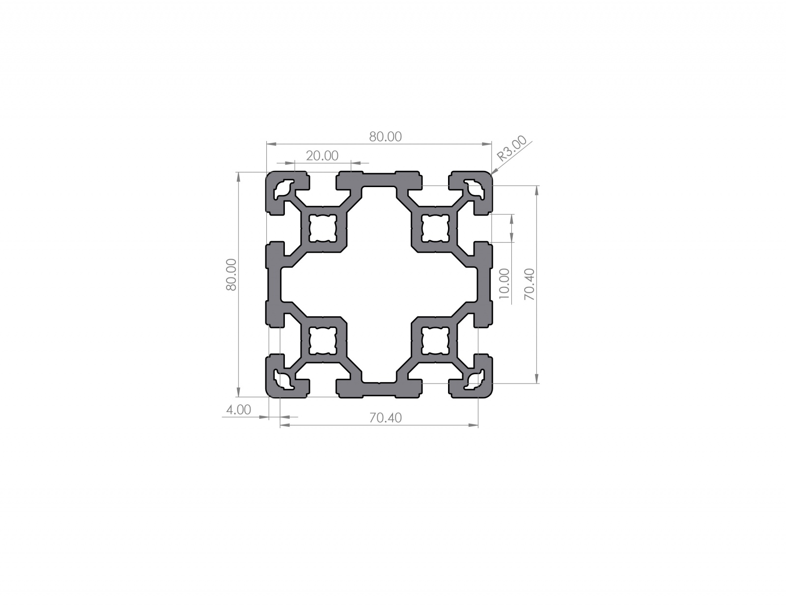 Aluminium profile 80x80 groove 10 B-type